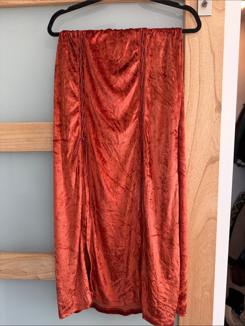 Free People Rust Orange Velvet Midi Skirt